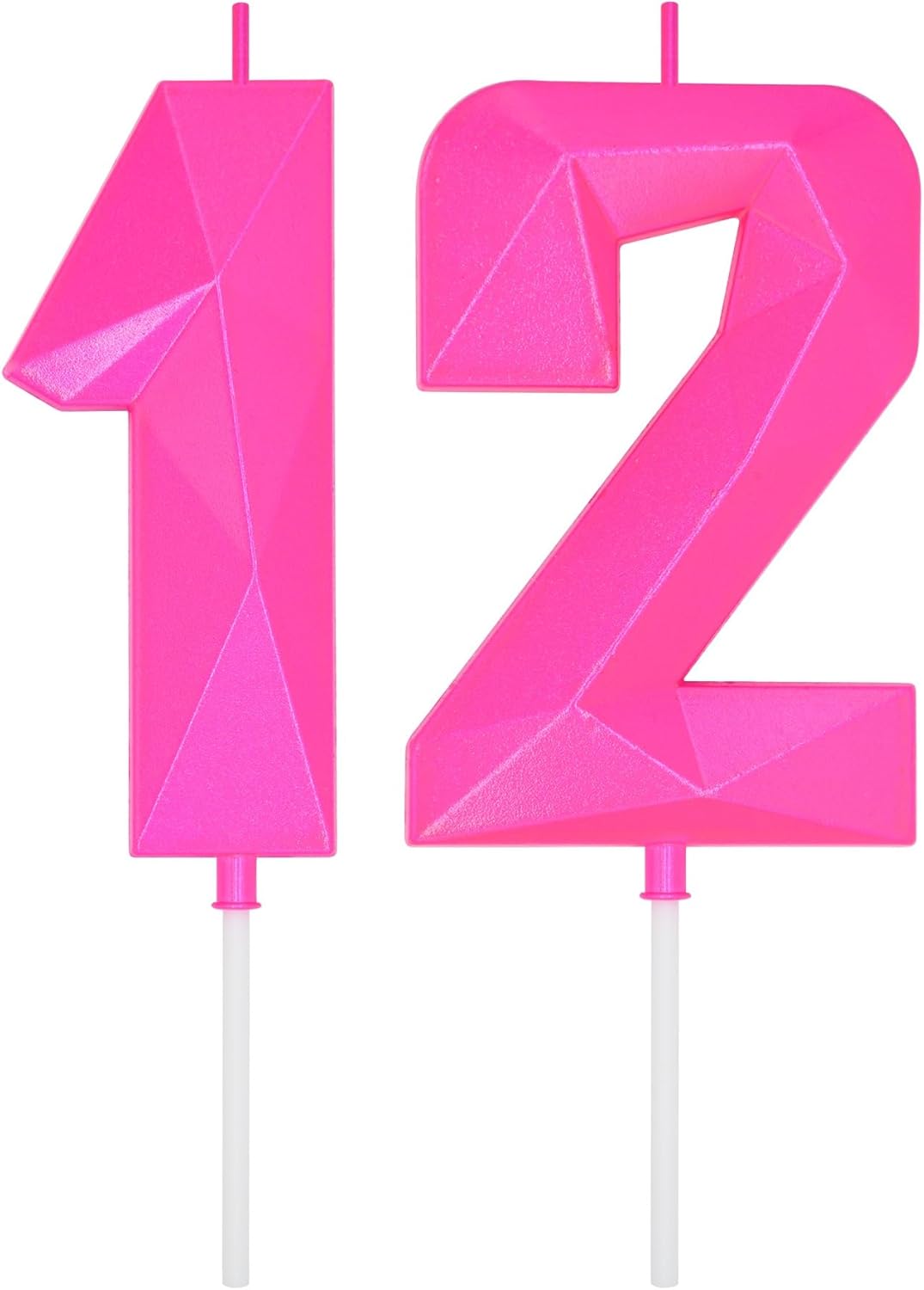 DERVENTA Birthday Candles Big Numbers 3D Pink 3.7 inch Party Cake Topper 1 Piece (Number 12 Pink)