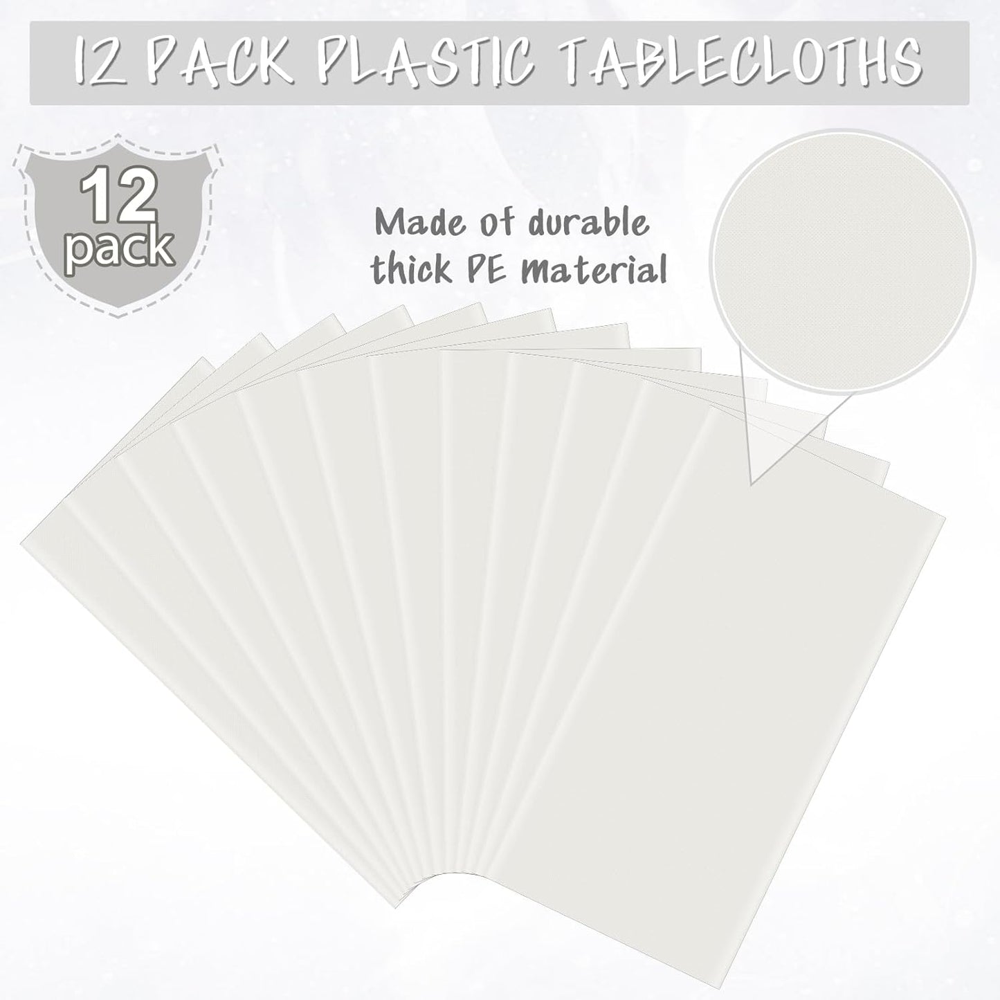 12Pcs 54 x 108 Inch White Rectangle Tablecloth,Disposable Plastic Table Cloth,Waterproof White Table Cover for Graduation Birthdays Weddings Anniversary Party Decorations