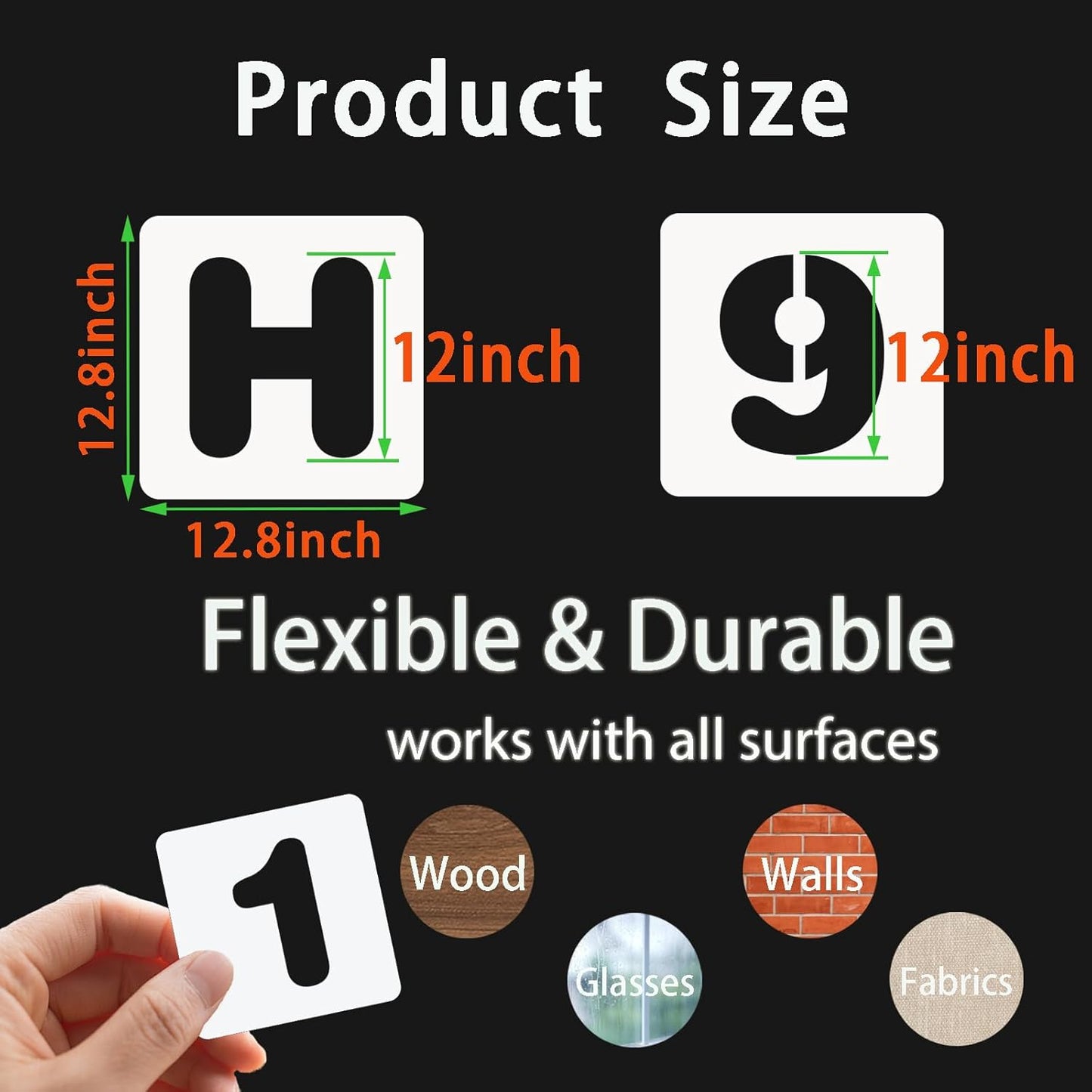 BAMIDELE 12 Inch Letter and Number Stencils, 36 Pcs Reusable Plastic Alphabet Spray Paint Stencils for Painting on Wood, Wall, Fabric, Rock, Chalkboard, Door Porch, Signage, DIY Craft Decoration