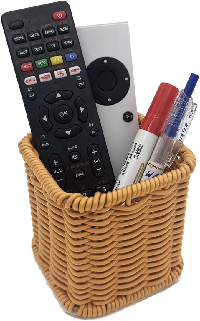 Rattan Pencil Holder, Handmade Woven Pen cup, Remote Control Holder, Utensil Cutlery,Desk Accessories (2)