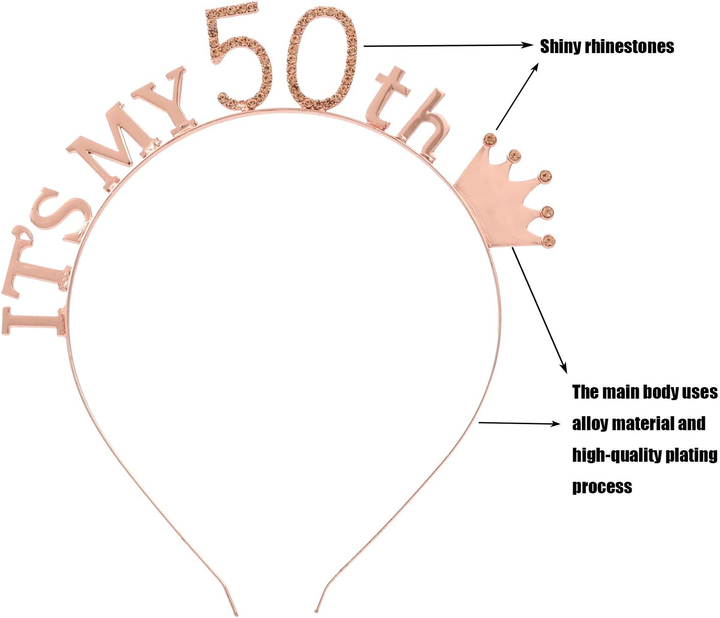 50th Birthday Sash and Tiara,Rose Gold Rhinestone Crown Headband for Women,Sweet 50th Birthday Gift,Party Decoration Supplies