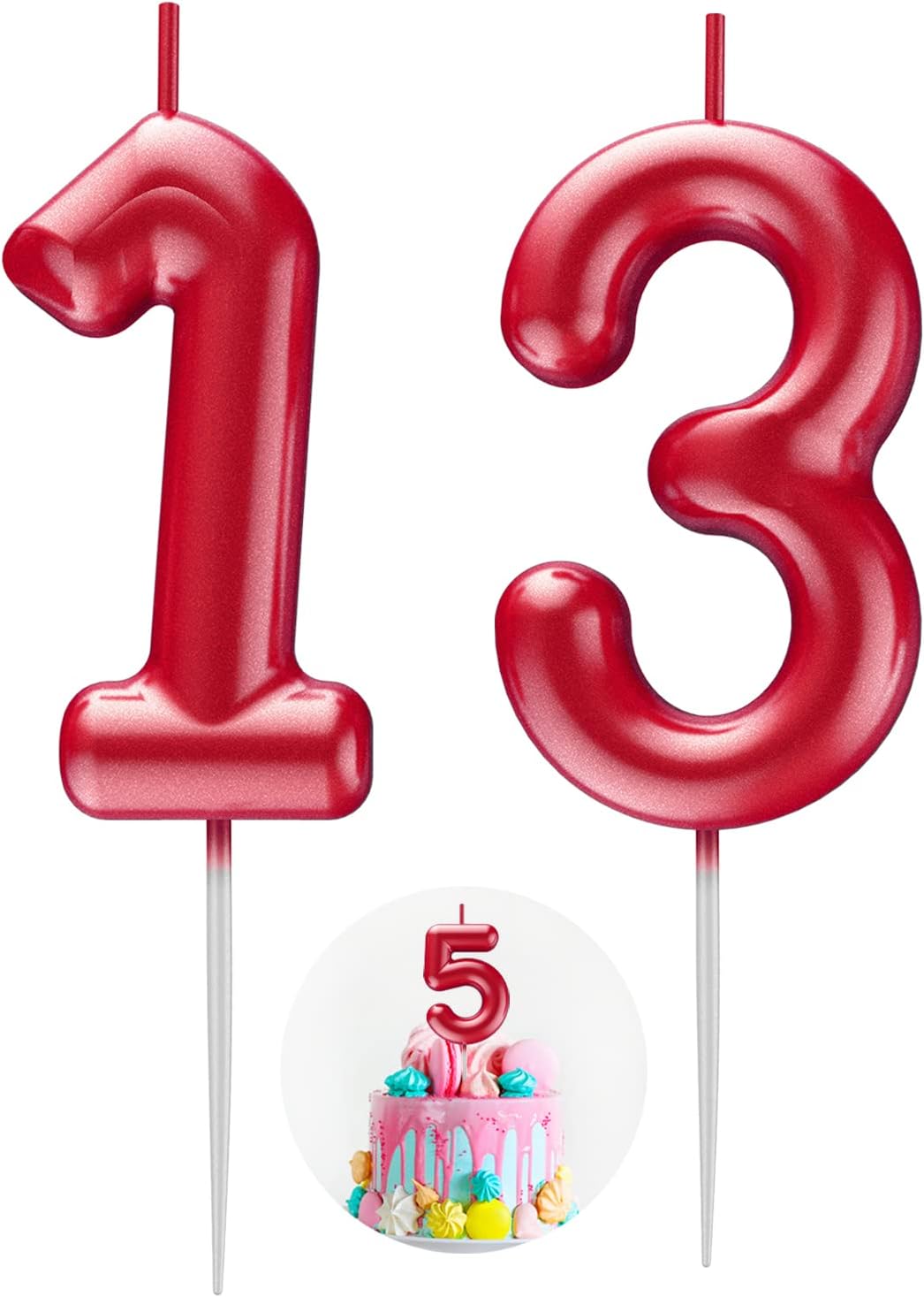 Red Number 13 Candle Happy Birthday 3D Number Candles for Birthday Cake Party Decoration Wedding Anniversary Celebration Supplies