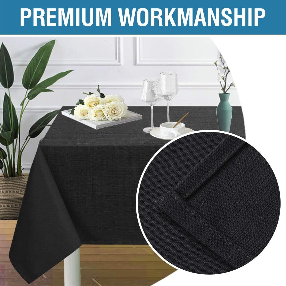 H.VERSAILTEX Linen Textured Table Cloths 60 x 104 Inch Premium Solid Tablecloth Spill-Proof Waterproof Table Cover for Dining Buffet Feature Extra Soft and Thick Fabric Wrinkle Free, Black