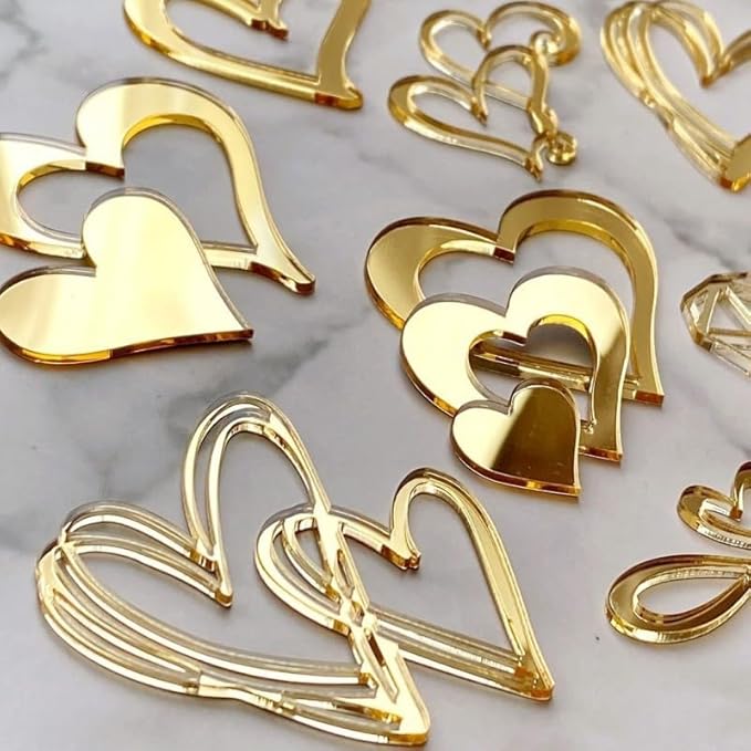 27 Pcs Love Heart Cupcake Toppers Acrylic Cake Topper Minimalist Gold Cake Decorations for Valentine's Day Anniversary Engagement Birthday Wedding Party Supplies