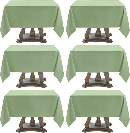 Square Tablecloth 52 x 52 Inch Sage Green Tablecloths Stain-Wrinkle Resistant Washable Polyester Table Cloths for Holiday, Buffet Parties, and Weddinge 6pack