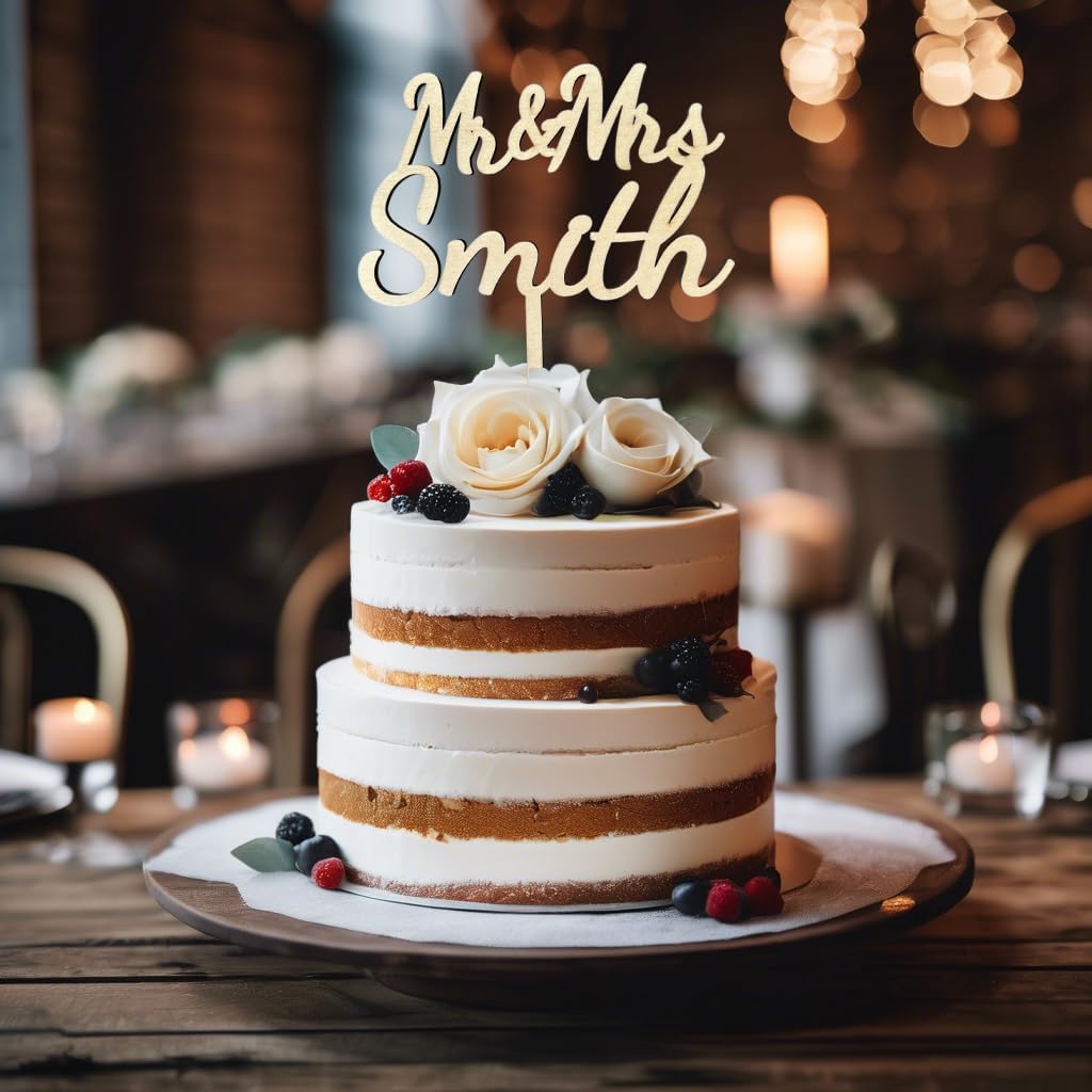 Custom Name Wedding Cake Topper, Personalized Bride and Groom Decoration, Rustic Wedding, Anniversary, Briday Shower Decor (Mr & Mrs)