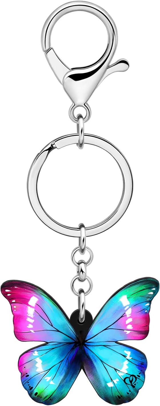 BONSNY Morpho Menelaus Butterfly Key Chains for Women Car Purse Bag Rings Pendant Charms