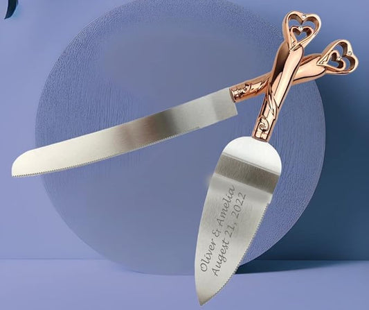 GIFTS INFINITY Personalized Wedding Cake Knife and Server Set with Engraving – Cake Cutting Utensil Set, Keepsake Gift for Wedding, Anniversary, Reception, Birthday & Other Occasions (2541-RG)