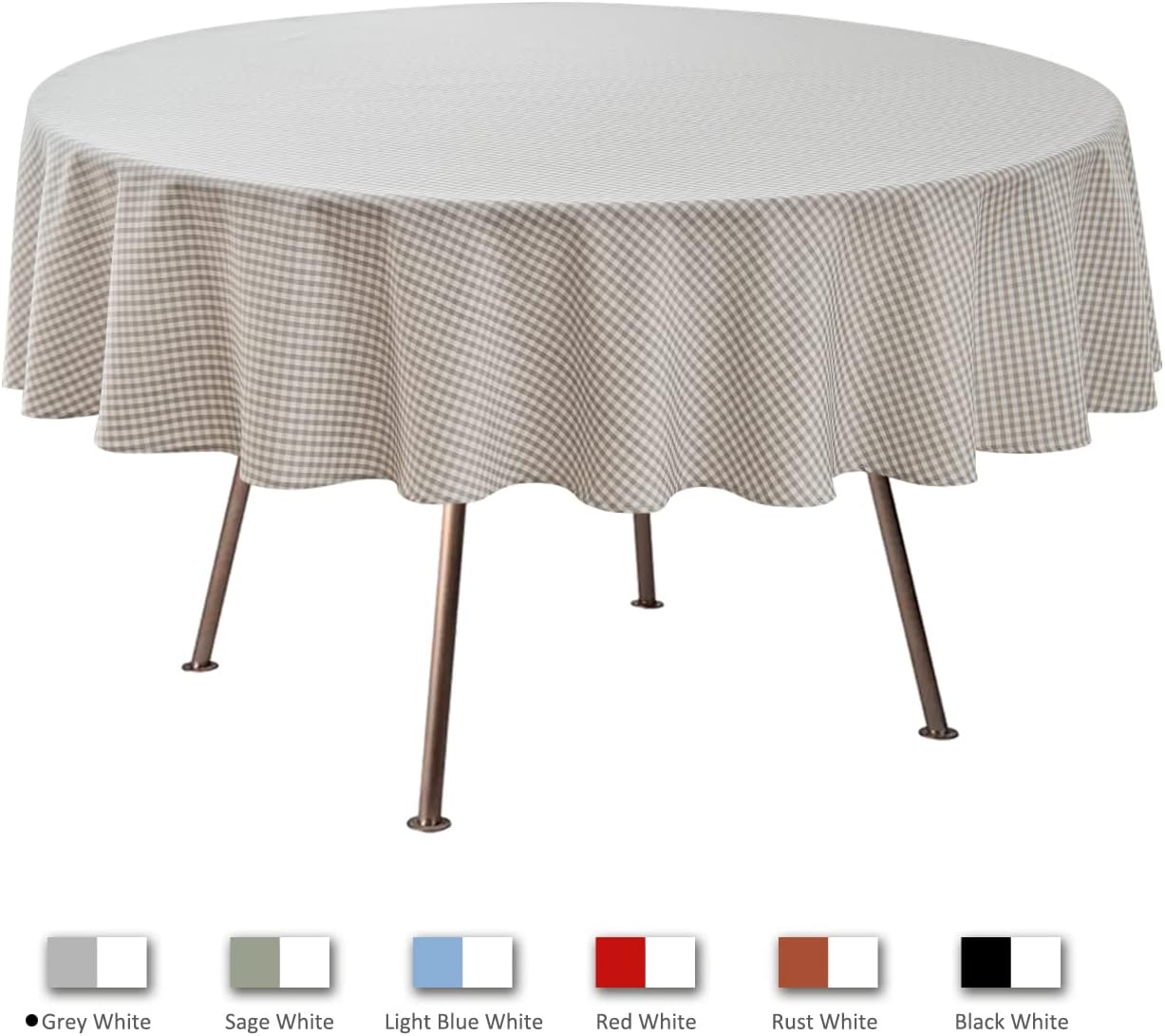 maxmill Round Checkered Tablecloth Spillproof Wrinkle Free Heavy Weight Gingham Table Cloth for Circular Table Cover Buffalo Plaid for Buffet Banquet Parties Holiday Dinner 70 Inch Grey White