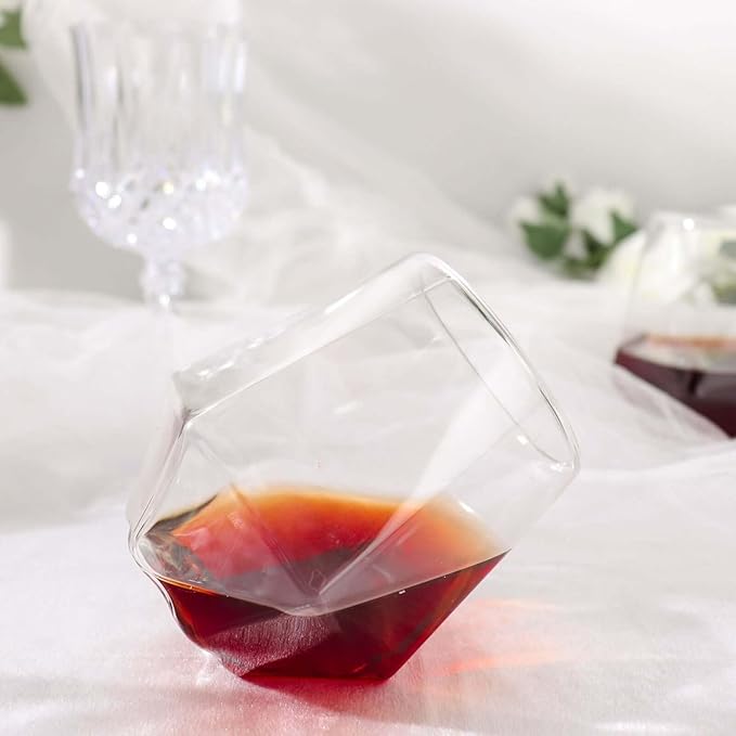 Efavormart 12 Pack | Diamond Shaped 12oz Plastic Stemless Wine Glasses, Clear Disposable Shatterproof Whiskey Cups for Parties, Weddings, Picnics, Catered Events