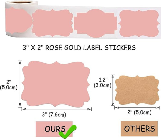 SALEMAR 2 x 3 inch Rose Gold Sticker Labels 200PCS Sticky Tag Stickers for Essential Oil, Bottles, Food, Jars, Canning, Christmas(Rose Gold)