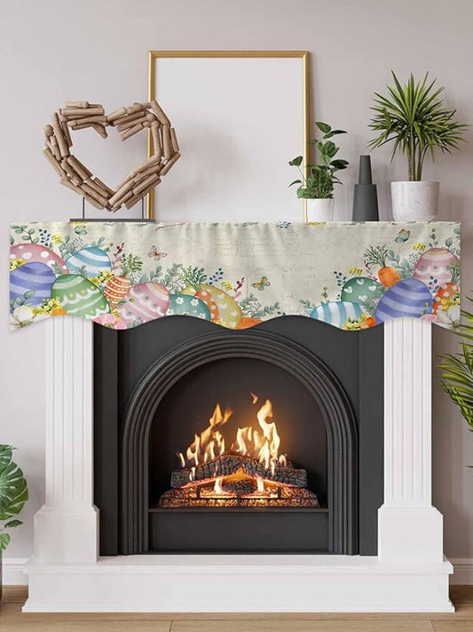 Easter Eggs Fireplace Mantel Scarf Table Runner, Farmhouse Spring Botanicals Plants Butterfly Winter Garland Mantel Top Tablerunners Dresser Scarves Cover for Windows Party Living Room 60''x17''