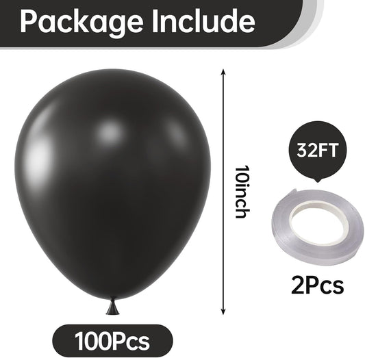 KALOR 10 Inch Black Balloons, 100 Pcs Latex Helium Balloons for Kid's Birthday Party Baby Shower Wedding Graduation Graduation Party Decorations