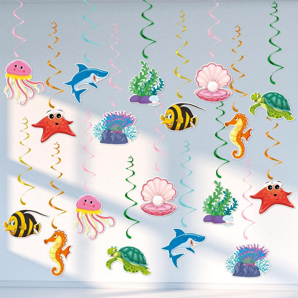 Under The Sea Party Decorations, Kaluofan 36 Pcs Ocean Themed Party Decorations, Under The Sea Ocean Themed Tropical Fish Ceiling Hanging Swirl