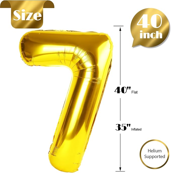 Gold 7 Balloon, Number Balloon 40 Inch, Gold Party Decorations, 7th Balloon Number, Gold Seven Birthday Decorations, Number 7 Balloon