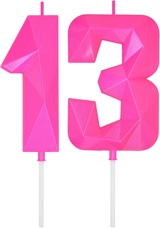 DERVENTA Birthday Candles Big Numbers 3D Pink 3.7 inch Party Cake Topper 1 Piece (Number 13 Pink)