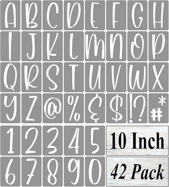 10 Inch Alphabet Letter Stencils for Painting - 42 Pack Letter and Number Stencil Templates with Signs for Painting on Wood, Reusable Letters and Numbers Stencils for Chalkboard Wood Signs & Wall Art