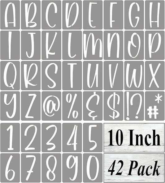 10 Inch Alphabet Letter Stencils for Painting - 42 Pack Letter and Number Stencil Templates with Signs for Painting on Wood, Reusable Letters and Numbers Stencils for Chalkboard Wood Signs & Wall Art