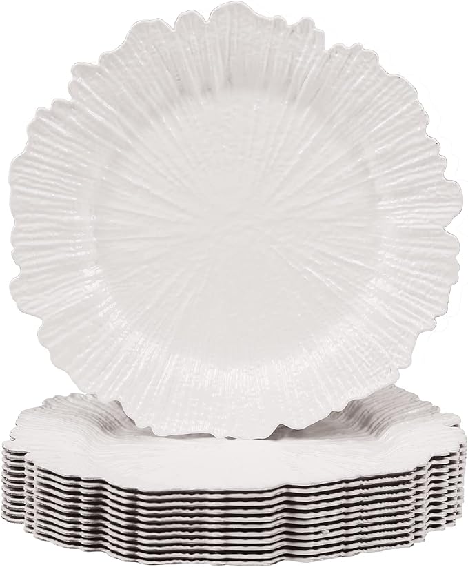 MAONAME White Charger Plates Set of 12, Reef Plate Chargers for Dinner Plate, Plastic Decorative Plates for Table Setting, Thanksgiving, Christmas