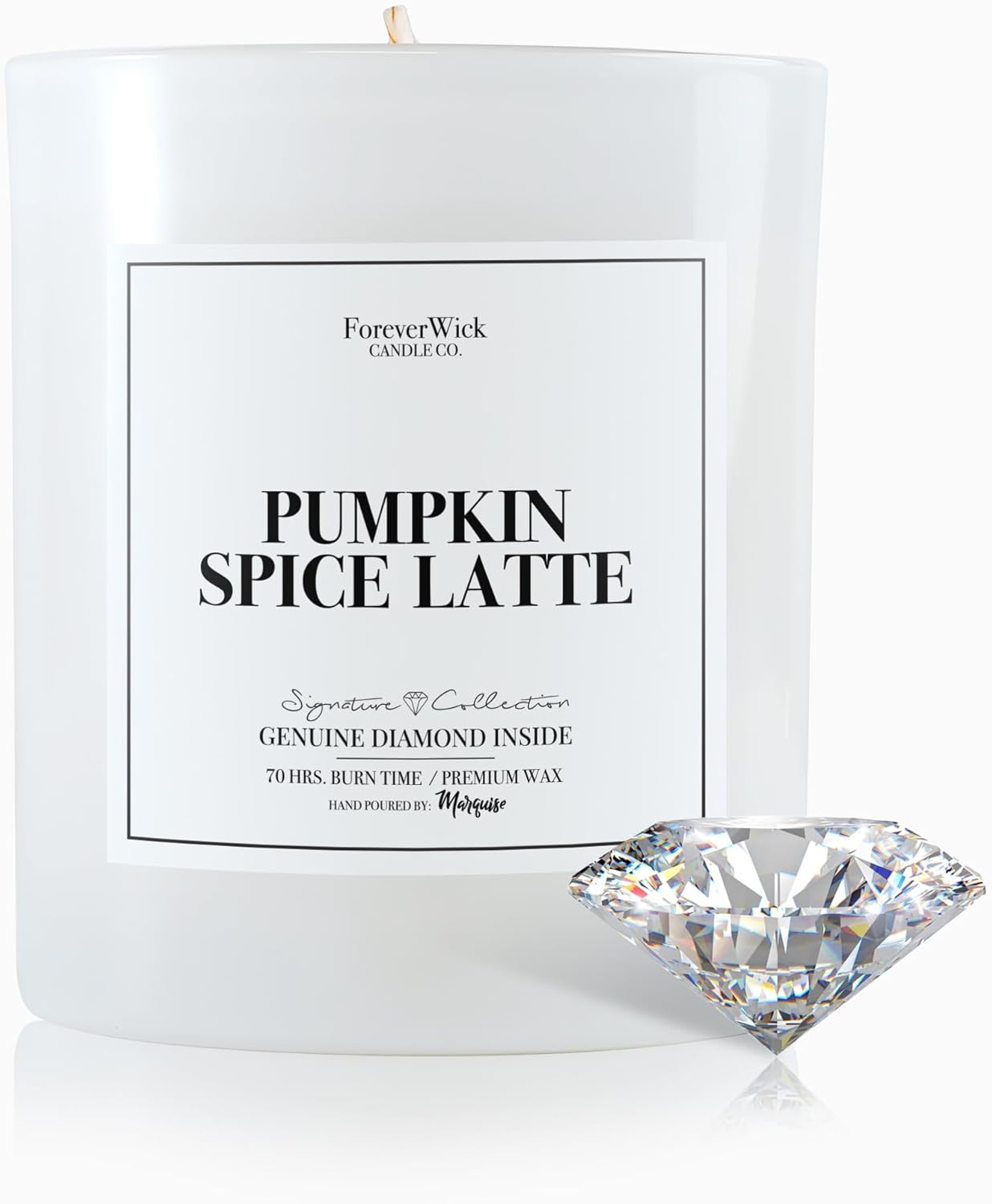 Pumpkin Spice Latte Surprise Candle with Real GIA Diamond Inside | Foreverwick Candles | Scented Soy Candles Gifts for Women Aromatherapy Candle | All-Natural Soy Candle 14oz | 70h