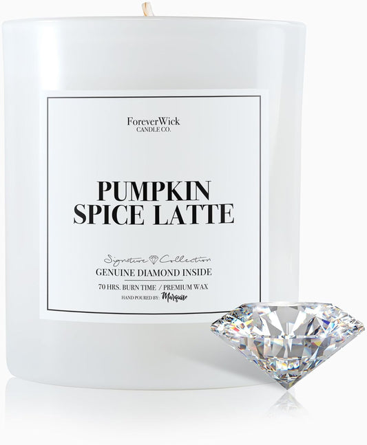 Pumpkin Spice Latte Surprise Candle with Real GIA Diamond Inside | Foreverwick Candles | Scented Soy Candles Gifts for Women Aromatherapy Candle | All-Natural Soy Candle 14oz | 70h