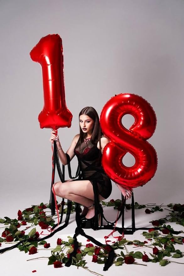 40 Inch Number 17 Balloons, Red 17th Birthday Decoration for 1 7 17 71 Men & Women, Foil Big Number Balloon for Wedding Store Anniversary Promotion Party Decorations