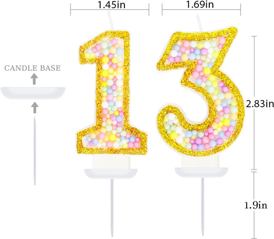 13th Birthday Candle for Cake, Colorful Macaron Numeral Candles for Boys/Girls, Birthday Party Cake Decorations, Golden Cake Topper for Birthday Party Supplies (Number 13)
