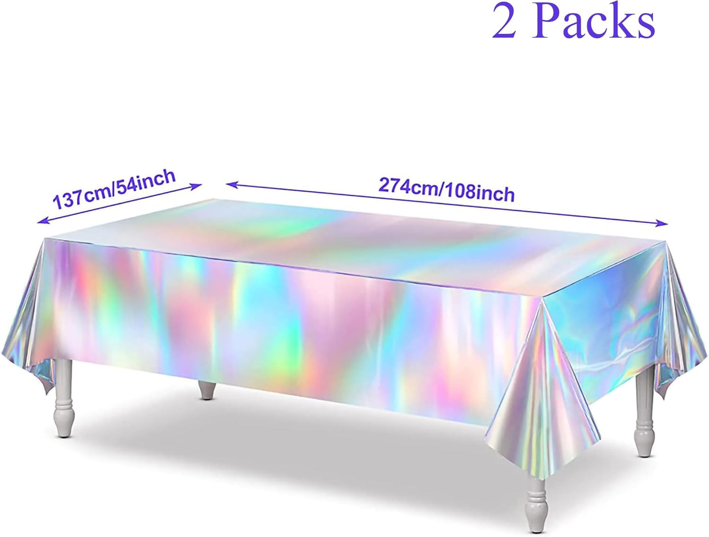 GREATRIL Iridescent Party Table Cloths Disposable Tablecloth for Mermaid/Under Sea/Frozen/Demon Theme Birthdays Party Decorations Rectangle Tablecover 54'' x 108'' - 2 Packs