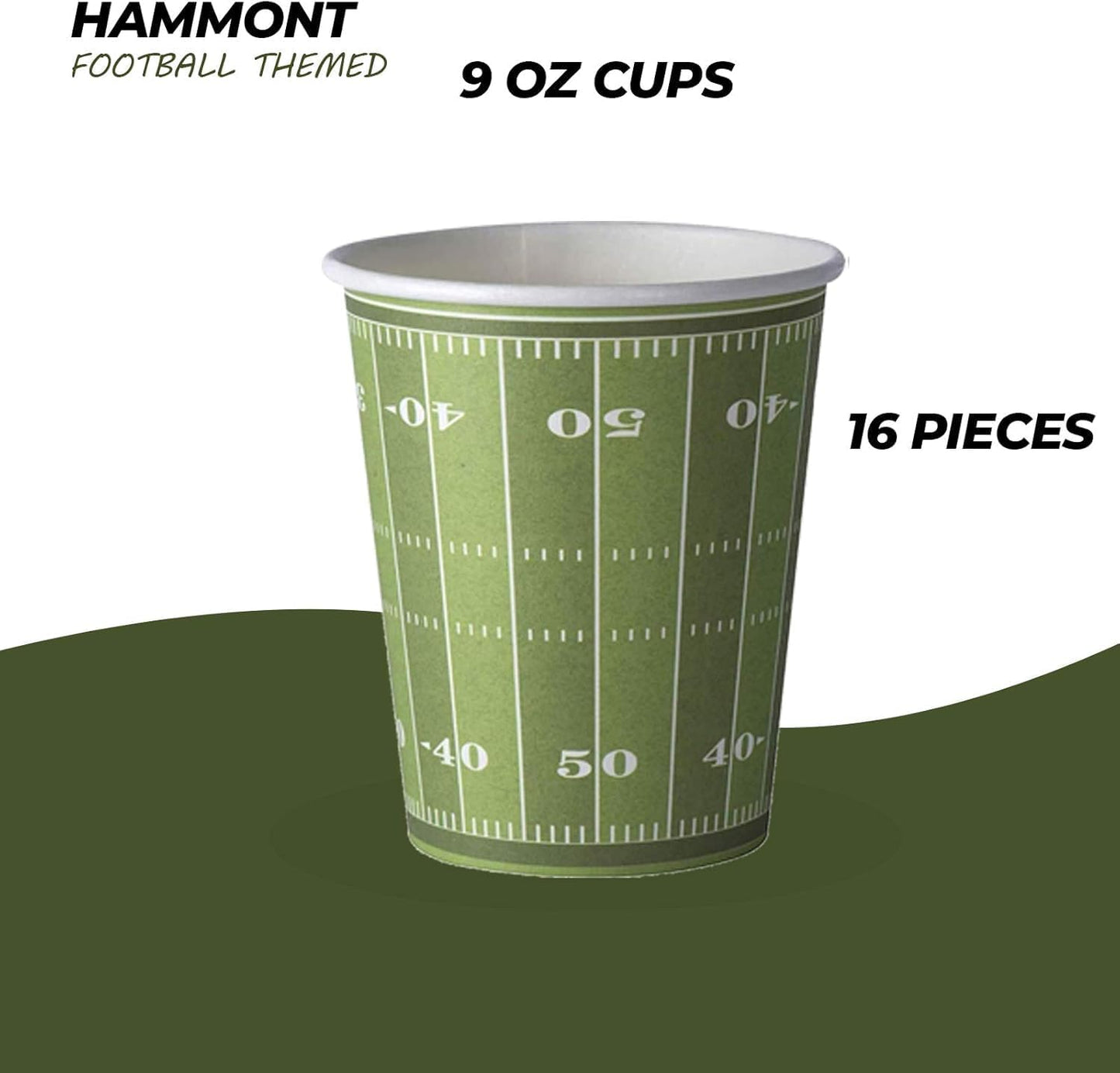 Hammont Football Themed Party Decorations - Pack of 7" & 9" Round Paper Plates, 9oz Cups, 24 Napkins, Tablecloth - Disposable Super Bowl Supplies - Birthday | Shower | Fantasy Football (Serves 16)
