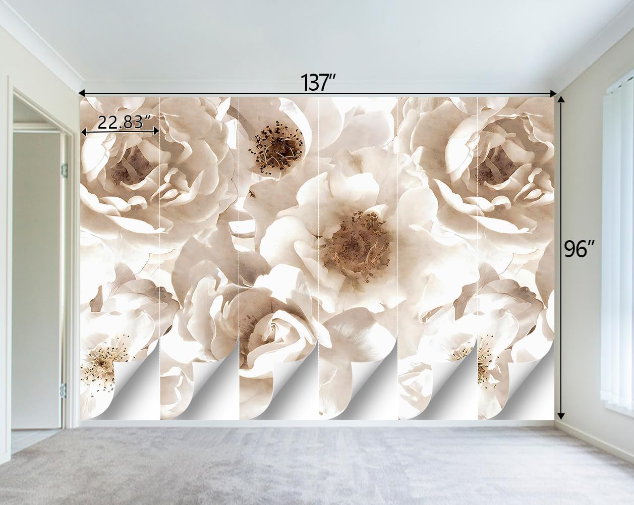 Floral wallpeper for Girls Bedroom Modern Flower Living Room Wall Mural - 137"x96"（Not Peel and Stick）