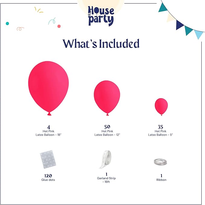 HOUSE OF PARTY Hot Pink Balloons Garland for Valentine's Day - 5/12/18 Inch | Balloons for Graduation Party, Wedding, Anniversary and Easter Decorations
