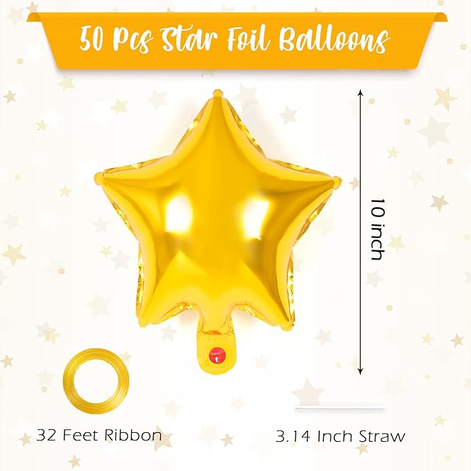 50 Pcs Star Balloons,10 Inch Gold Star Foil Balloons,Stars Shaped Balloon Mylar Helium Balloon for Birthday Party Anniversary Wedding Baby Shower Decorations (10inch-gold)