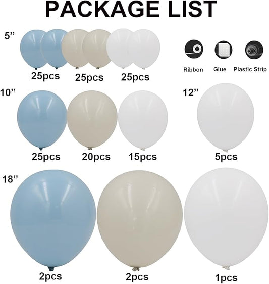 Dusty Blue White Sand Balloon Arch Garland Kit-145pcs Neutral Nude Dusty Blue Balloons for Birthday, Christening, Baby Shower, Bridal Shower, Baptism Decorations