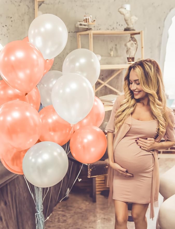 Rose Gold Balloon Garland Arch Kit, 134 Pcs Mothers Day Balloon Arch Kit, Multi-Size Metallic Rose Gold White Confetti Balloons for Mothers Day Decor, Bridal Shower, Wedding, Retirement, Baby Shower
