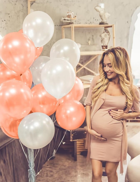 Rose Gold Balloon Garland Arch Kit, 134 Pcs Mothers Day Balloon Arch Kit, Multi-Size Metallic Rose Gold White Confetti Balloons for Mothers Day Decor, Bridal Shower, Wedding, Retirement, Baby Shower