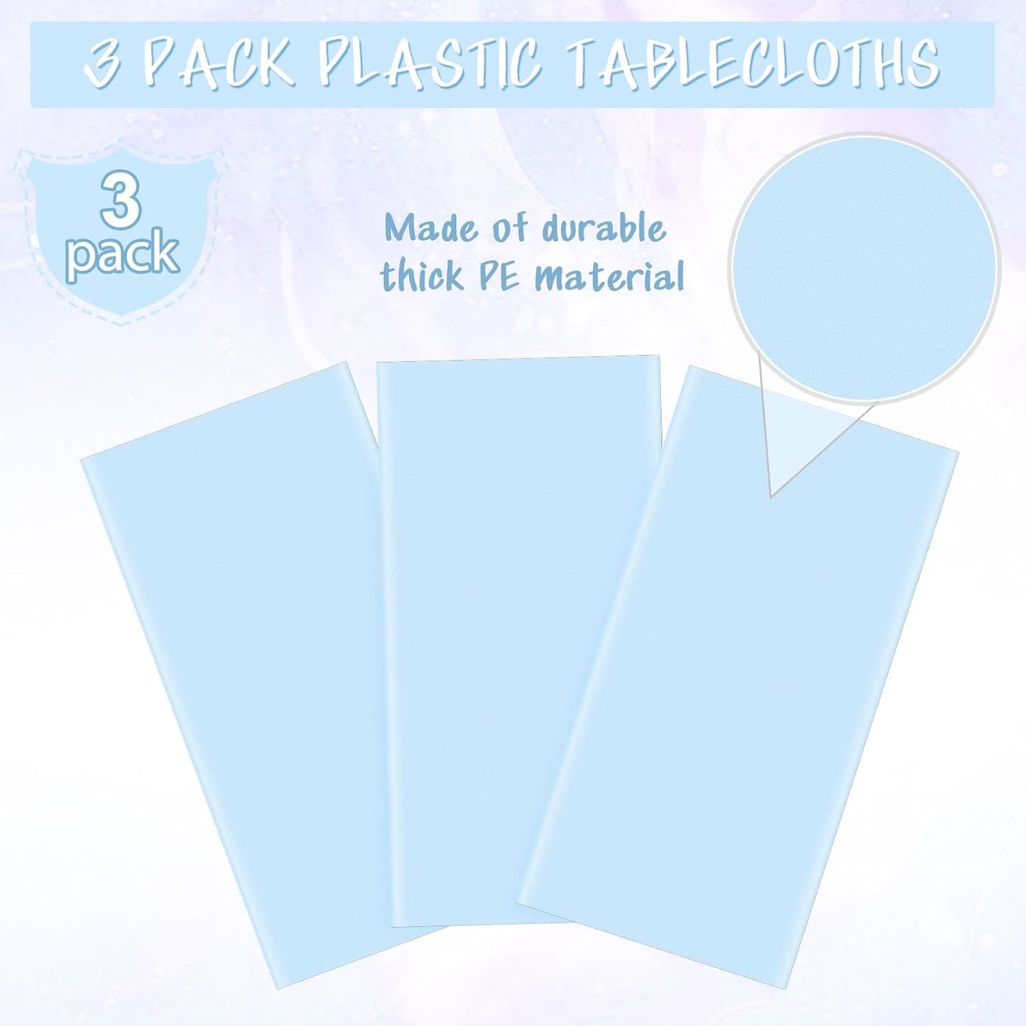 3Pcs Light Blue Tablecloths,Disposable Plastic Tablecloth,Waterproof Baby Blue Rectangle Table Cover for Graduation Birthdays Weddings Anniversary Party Decorations,54 x 108 Inch
