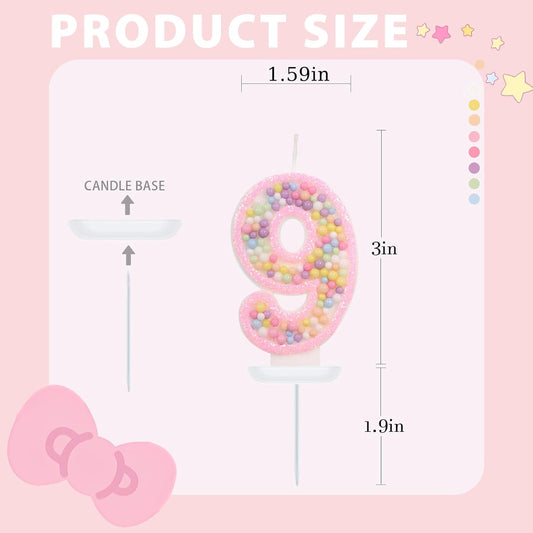 Pink Birthday Candles - Number 9 Candle, Colorful Macaron Candles, 9 Cake Topper, Pink Birthday Decorations, Sweet Theme Birthday Party Supplies