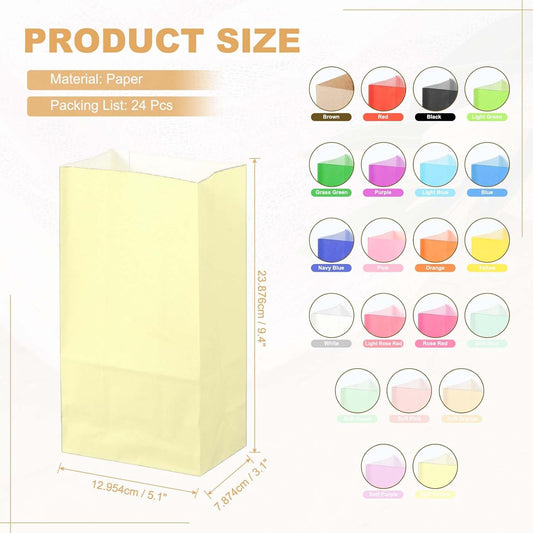 PATIKIL Party Favor Bag, 24 Pcs 5.1x3.1x9.4 Inch Medium Paper Candy Bags Gift Treat Celebration Halloween Goody Birthday Wedding Party with Stickers, Soft Yellow