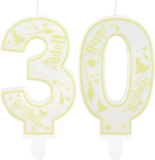 Magical Wizard Party Birthday Candles Number 30 Candle Cake Topper Wizard School Themed Happy 30th Birthday Cake Decorations for Boys Girls Kids Party Favor Supplies Decorations