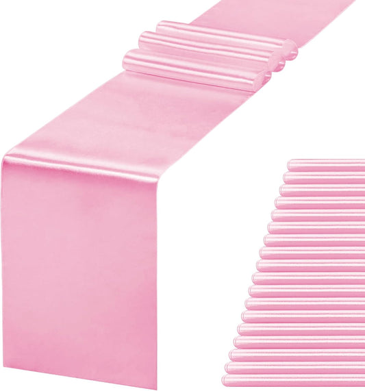 20 Pack Satin Table Runner 12 X 108 Inch Silk Table Runner for Party,Wedding, Birthday, Banquets,Decoration(Pink)