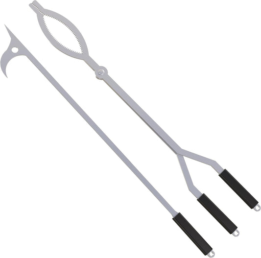 40" Fire Tongs Firewood Grabbers and Fire Poker Set, Stainless Steel Large Log Grabbers for Outdoor Fireset Fire Pit Bonfire Campfire Backyard Deck Indoor Fireplace Tools Set