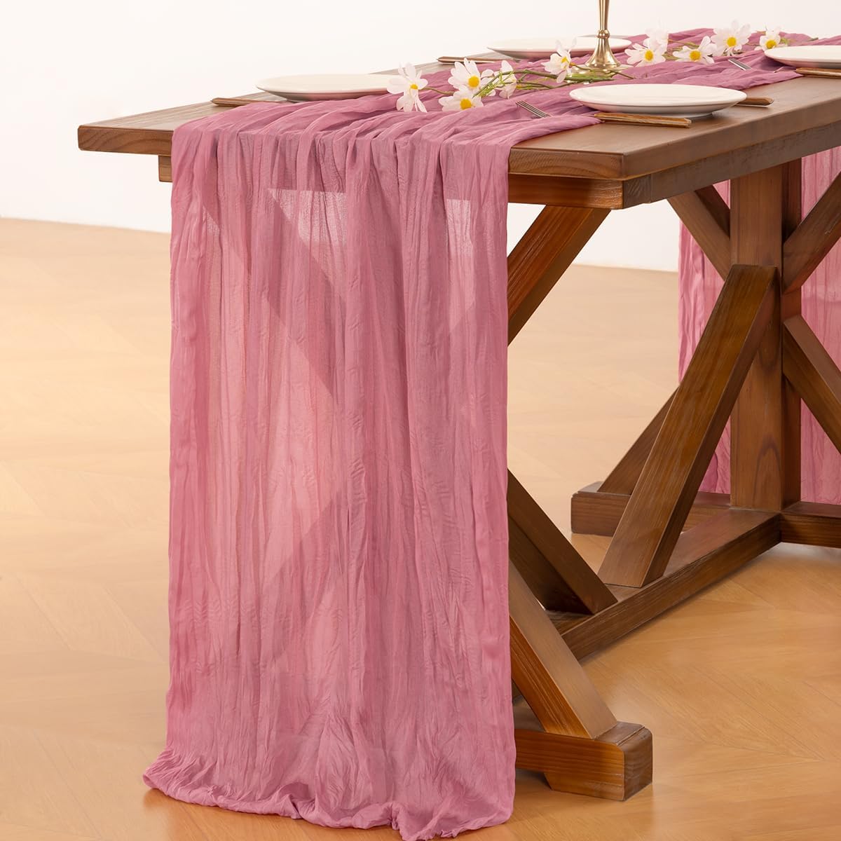 Socomi 3pcs Mauve Fall Thanksgiving Cheesecloth Table Runner Boho Rustic Gauze 120 inch 10FT Cheese Cloth Runner for Wedding Party Baby Shower Birthday Home Decor Holiday Decorations