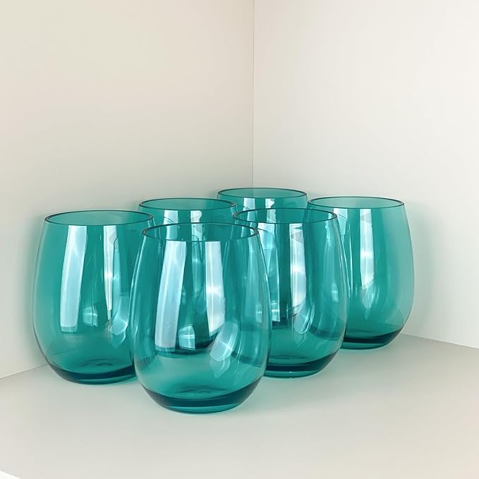 Set of 6 Acrylic Wine Glasses, 20-ounce Plastic Tumbler for Party Use,BPA Free,Dishwasher Safe (Teal)