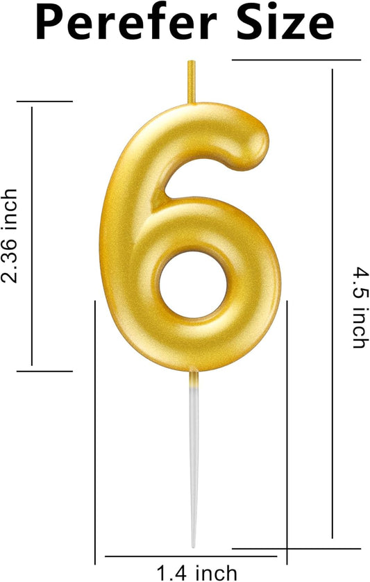 Gold Number 6 Candle Happy Birthday 3D Number Candles for Birthday Cake Party Decoration Wedding Anniversary Celebration Supplies