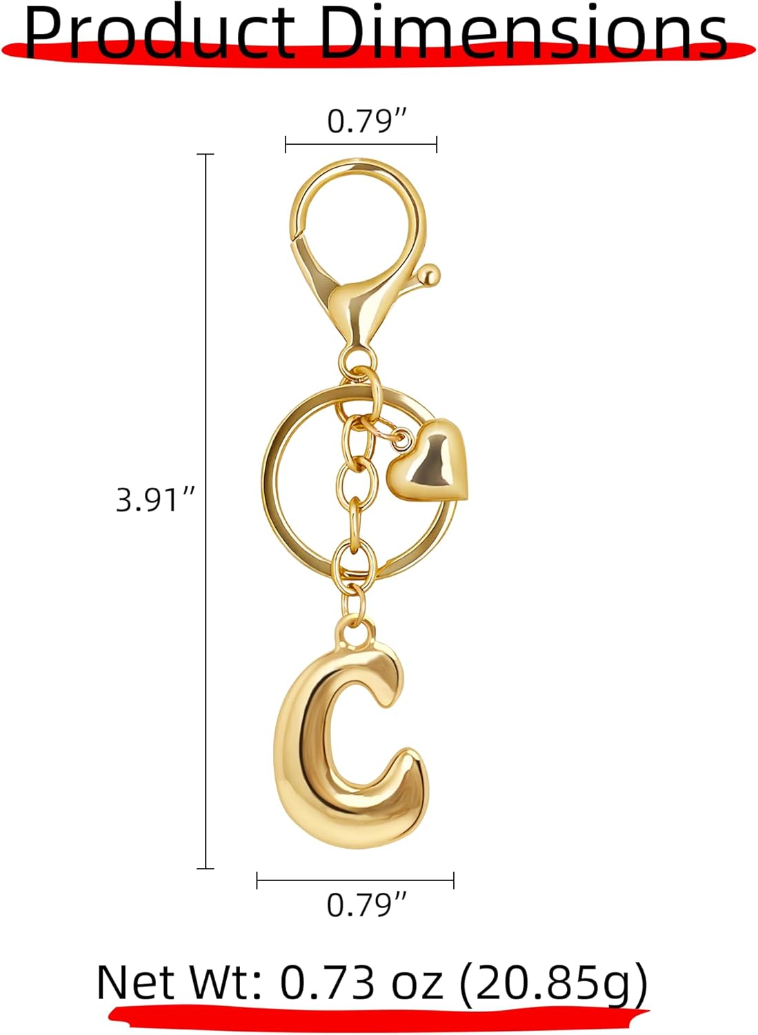 Gold Bubble Heart Initial Bag Charms for Handbags – Cute Initial Letter Keychain for Women, Purse Charms, Gold Gift