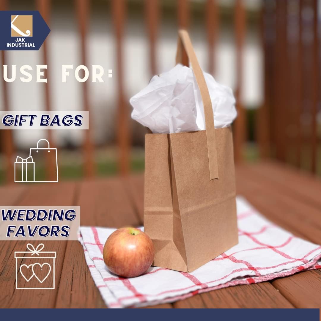 8 x 6 x 3.5 Inch Small Kraft Paper Bags with Paper Handles - Quarter Peck Apple/Produce Bag (25)