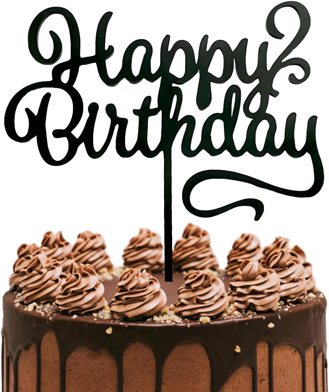 ZHENGYE Black Acrylic Happy Birthday Cake Topper Cupcake Topper Decoration for Baby Shower Birthday Cake Decoration Supplies(Black 17)