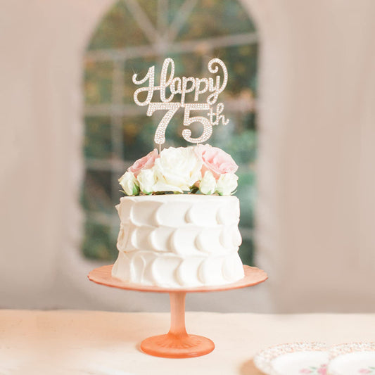 LASKYER Happy 75th Birthday Decorations,75th Birthday Gold Rhinestone Cake Topper - Cheers to 75 Years Old Bday Party Metal Sparkly Cake Centerpieces Sign.
