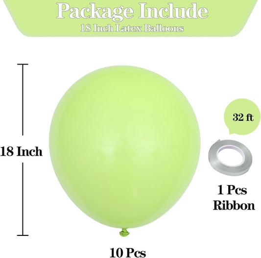 KALOR 18 Inch Lime Green Balloons, 10 Pcs Matte Latex Balloons Big Round Balloons for Wedding, Baby Shower, Birthday Party and Event Decoration