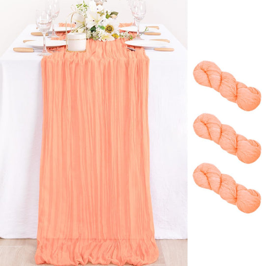 MLMC 3 Pack Peach Cheesecloth Table Runner 10ft Rustic Gauze Cheese Cloth Table Runner 35x120 Inches for Fall Wedding Bridal Baby Shower Party Decor